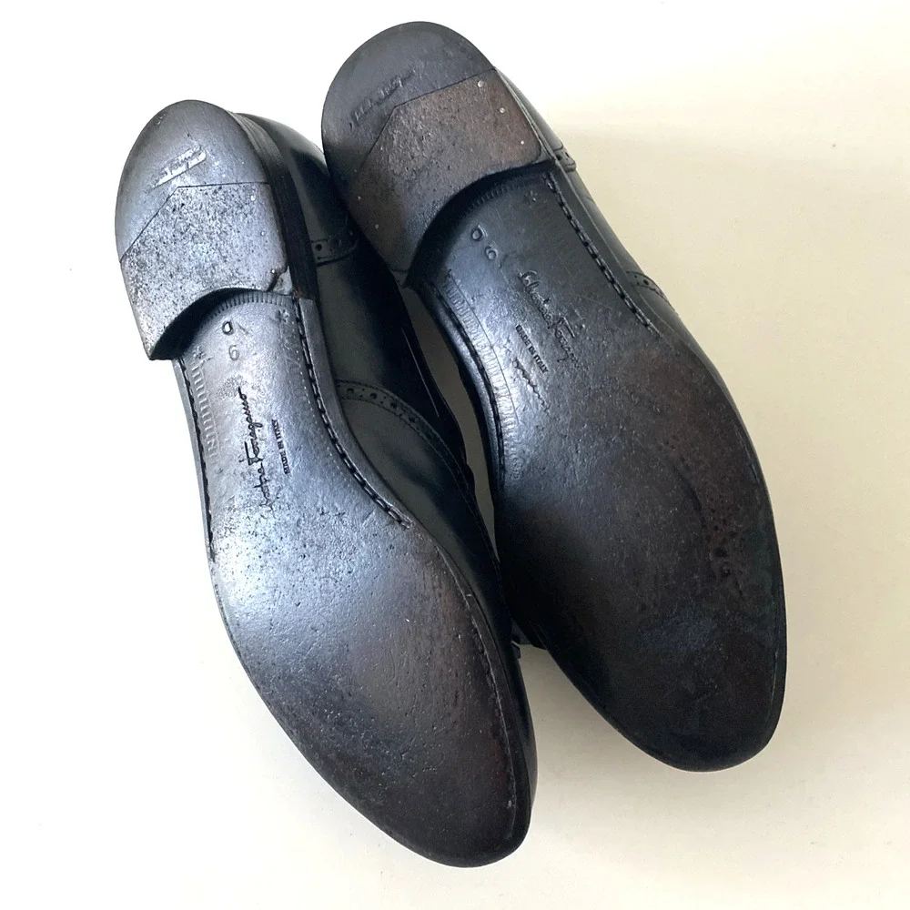 SALVATORE FERRAGAMO Lucas Leather Kiltie Tassel Loafer Dress Shoe Black 9 D